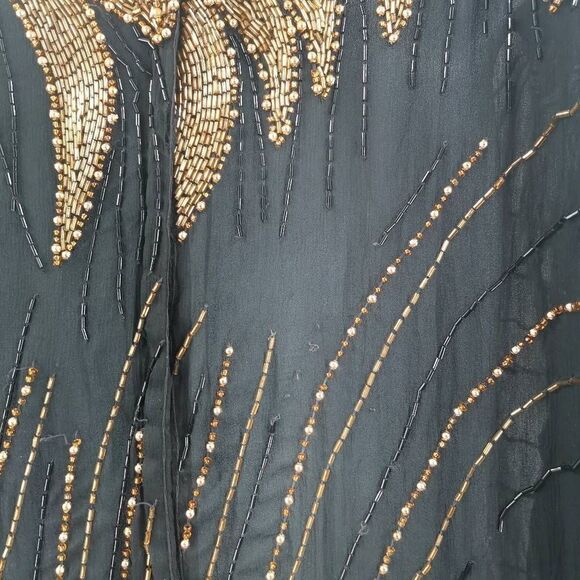 Stunning Vintage Black Silk Beaded Dress with Radiant Sunburst Design | Tag Size - Picture 6 of 8